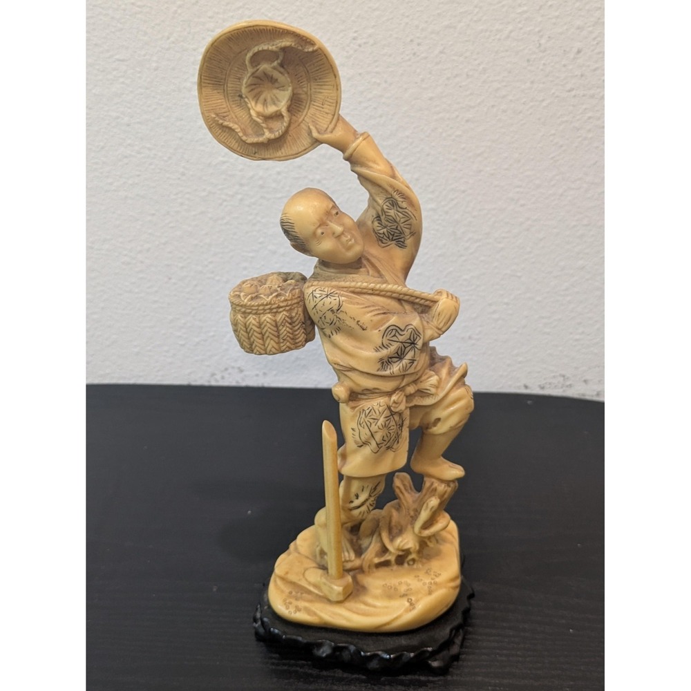 Vintage Japanese Okimono Resin Statue Man With Basket Asian Oriental Figure